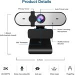 2K Webcam, Full HD Webcam for PC, Web Camera with Microphone, Tripod, Auto-Focus, Privacy Cover, USB, for Live Streaming & Video Conferencing - Image 4