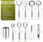 E-far Cooking Utensils Set, 10-Piece Stainless Steel Kitchen Utensils with Holder, Metal Heat Resistant Kitchen Cookware Tool Spatula Set for Cooking, Easy Clean & Dishwasher Safe - Image 3