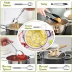 E-far Cooking Utensils Set, 10-Piece Stainless Steel Kitchen Utensils with Holder, Metal Heat Resistant Kitchen Cookware Tool Spatula Set for Cooking, Easy Clean & Dishwasher Safe - Image 5