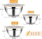 TeamFar Mixing Bowls with Lids, 4.5/3/1.5 QT Stainless Steel Nesting Salad Bowls with Airtight Lids, For Serving/Mixing/Storing/Prepping, Healthy & Sturdy, Visible & Easy Clean, Khaki, Set of 3 - Image 3