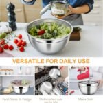 TeamFar Mixing Bowls with Lids, 4.5/3/1.5 QT Stainless Steel Nesting Salad Bowls with Airtight Lids, For Serving/Mixing/Storing/Prepping, Healthy & Sturdy, Visible & Easy Clean, Khaki, Set of 3 - Image 5