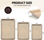 Vinino Baking Sheet Set of 3, Cookie Sheets For Baking with Square Texture Pattern, Thicker Carbon Steel Non-stick Baking Pan Half/Quarter/Jelly Roll Pans Tray for Oven - Image 4