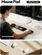 YSAGi Leather Desk Pad Protector, Office Desk Mat, Large Mouse Pad, Non-Slip PU Leather Desk Blotter, Waterproof Laptop Desk Writing Pad for Office and Home (23.6" x 13.8", Eggshell) - Image 5