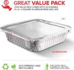 Stock Your Home 8x8 Foil Pans with Lids (20 Pack) 8 Inch Square Aluminum Pans with Covers -Disposable Food Containers Great for Baking Cake, Cooking, Heating, Storing, Prepping Food - Image 3