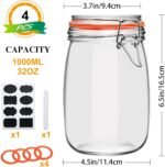 Encheng 32 oz Wide Mouth Mason Jars with Airtight Hinged Lids, Large Glass Jar with Lid for Pickling, Fermentation, Canning, Food Storage – Set of 4 Glass Storage Containers - Image 3