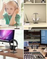 New bee Headphone Stand Headset Holder Earphone Stand with Aluminum Supporting Bar Flexible Headrest ABS Solid Base for All Headphones Size (Black) - Image 4