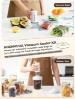Compact Vacuum Sealer for Food — Mason Jar Vacuum Sealer Kit & Handheld Electric Sealer with 10 Reusable Bags & 10 Mason Jar Lids, Portable Rechargeable, Smart Auto-Stop, White - Image 4