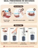 Compact Vacuum Sealer for Food — Mason Jar Vacuum Sealer Kit & Handheld Electric Sealer with 10 Reusable Bags & 10 Mason Jar Lids, Portable Rechargeable, Smart Auto-Stop, White - Image 5