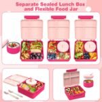 Bento Lunch Box with 8oz Soup Thermo, Kids Leakproof Lunch Food Containers with 4 Compartment, Kids Thermo Insulated Hot Food Jar for School, Trvael - (Pink) - Image 4