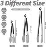 12 Pcs Stainless Steel Kitchen Tongs, 7/9/12 Inches Heat Resistant Cooking Tongs Heavy Duty Metal Locking Tong Non-Slip Metal Food Tong for Cooking Food Grill Salad BBQ - Image 3