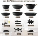 23Pcs Ceramic Cookware Set Non Stick Pots and Pans Set Non Toxic with Detachable Handle Induction Kitchen Cookware Set Space Saving, Oven & Dishwasher Safe, Black - Image 3