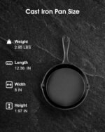 Cast Iron Skillets, 8 Inch Frying Pan with Teardrop Handle, Oven Safe, Durable Camping Cookware for Stove & Grill Use, Indoor/Outdoor - Image 4