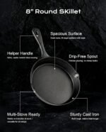 Cast Iron Skillets, 8 Inch Frying Pan with Teardrop Handle, Oven Safe, Durable Camping Cookware for Stove & Grill Use, Indoor/Outdoor - Image 5