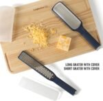Calphalon Edge 2 Piece Stainless Steel Handheld Cheese Grater and Lemon Zester W/Covers & Rubber Handles - Navy Blue - Image 4