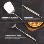 18/10 Stainless Steel Cooking Utensils Set - 16 PCS All Metal Small & Large Kitchen Spoons, Serving Utensils - Whisk, Masher, Fork, Tongs, Solid/Slotted Spoon, Spatula, Turner, Ladle, Skimmer, Pasta - Image 4