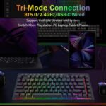 Redragon Portable Wireless Gaming Keyboard, Bluetooth/2.4GHz/USB-C Wired, RGB Backlit, 75% Mini Quiet Macro Membrane Keyboard, Rechargeable 4000mAh Battery, Anti-Ghosting for Win/MAC - Image 4