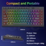 Redragon Portable Wireless Gaming Keyboard, Bluetooth/2.4GHz/USB-C Wired, RGB Backlit, 75% Mini Quiet Macro Membrane Keyboard, Rechargeable 4000mAh Battery, Anti-Ghosting for Win/MAC - Image 8