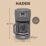 Haden Chelsea 10 Cup Digital Drip Coffee Maker with Glass Carafe, Grey & Chrome - Image 5