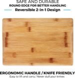 Bamboo Cutting Boards for Kitchen with Juice Groove [Set of 2] Wood Cutting Board for Chopping Meat, Vegetables, Fruits, Cheese, Knife Friendly Serving Tray with Handles - Image 5
