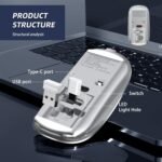 Wireless Mouse Chargeable Portable Silent USB and Type-C Dual Mode Wireless Mouse 3 Adjustable DPI for Laptop, Mac, Android, PC (Q23S Black) (Grey) - Image 6