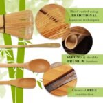 BambooMN Matcha Whisk Set - Chasen (Tea Whisk), Chashaku (Hooked Bamboo Scoop), Tea Spoon - Black - Image 5