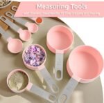 Measuring Cups and Spoons Set, 8-Piece Plastic Measure Cups, Kitchen Cooking Baking Tools, Nesting Design with Stainless Steel Handles for Liquid, Dry Ingredients (Pink) - Image 5