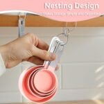 Measuring Cups and Spoons Set, 8-Piece Plastic Measure Cups, Kitchen Cooking Baking Tools, Nesting Design with Stainless Steel Handles for Liquid, Dry Ingredients (Pink) - Image 6