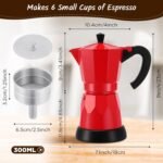 Coffee Pot 6 Cup Electric Espresso Coffee Maker Italian Moka Maker 300ml Portable Aluminum Espresso Machine Cafetera Moka Pot with Detachable Base, Gift for Home Travel(Red) - Image 3
