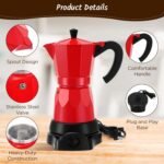 Coffee Pot 6 Cup Electric Espresso Coffee Maker Italian Moka Maker 300ml Portable Aluminum Espresso Machine Cafetera Moka Pot with Detachable Base, Gift for Home Travel(Red) - Image 5