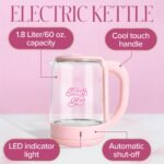 Paris Hilton Electric Kettle, Fast Boil with Auto Shut-Off, LED Indicator, 360° Base, Cord Storage, 1.8-Liter, Glass, Pink - Image 4