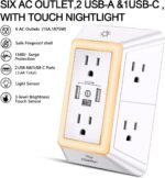 POWRUI Multi Plug 6 Outlet Surge Protector Extender with 3 USB Ports (1 USB C) and Night Light, 3-Sided Power Strip with Adapter Spaced Outlets, ETL Listed, White - Image 3