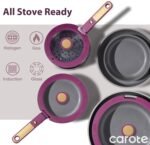 CAROTE Ceramic Pots and Pans Set, Nonstick Cookware Set Detachable Handle, 6pcs Induction Kitchen Cookware Sets Non Stick with Removable Handle, RV Cookware Set, Oven Safe, Purple - Image 4