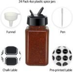 24 Pack 4oz Clear Plastic Spice Jars With Black Plastic Lids, Square Spice Bottles, Seasoning Containers with Chalk Labels, Pen, Funnel, Spice Containers For Kitchen Cabinet - Image 5