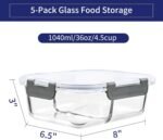MFY 5-Pack 36 OZ Glass Storage Containers with Lids - 2 Compartment Meal Prep Set, Airtight Glass Lunch Containers, Microwave, Oven, Freezer & Dishwasher Safe, Gray - Image 3