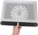 Aluminum Alloy Laptop Cooling Pad with Dual USB Ports Quiet Thin Notebook Cooler Stand for Laptops Up to Ergonomic Angles Skid-Resistant Computer Fan Support Frame in Silver - Image 5