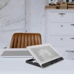 Aluminum Alloy Laptop Cooling Pad with Dual USB Ports Quiet Thin Notebook Cooler Stand for Laptops Up to Ergonomic Angles Skid-Resistant Computer Fan Support Frame in Silver - Image 9
