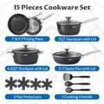 BEZIA Induction Cookware Set 15-Piece, Pots and Pans Set Non Stick with Ceramic Coating, Induction Pots Set with Stainless Steel Handles ＆ Lids, Oven Safe, Compatible with All Stoves - Image 3