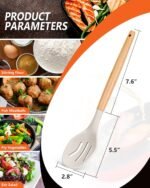 Large Silicone Cooking Spoons, 2 Pack Nonstick Solid and Slotted Wooden handle Spoon Set, Heat Resistan Silicone Kitchen Spoons for Cooking, Serving, Basting, Mixing (Khaki) - Image 3