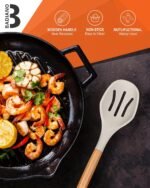 Large Silicone Cooking Spoons, 2 Pack Nonstick Solid and Slotted Wooden handle Spoon Set, Heat Resistan Silicone Kitchen Spoons for Cooking, Serving, Basting, Mixing (Khaki) - Image 6