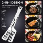 Nezylaf Kitchen Tongs 11.8 Inch 304 Stainless Steel, 2-in-1 Detachable Design | Tongs for Cooking Grilling Frying | Multi-Function Spatula Tongs with Oil Drain Holes - Image 4