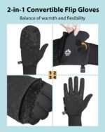 RIGWARL Winter Running Gloves Men Women Cold Weather, Touchscreen Convertible Mittens Warm Thermal Gloves with Watch Window - Image 3