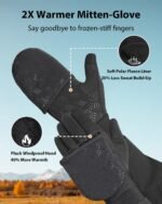 RIGWARL Winter Running Gloves Men Women Cold Weather, Touchscreen Convertible Mittens Warm Thermal Gloves with Watch Window - Image 4