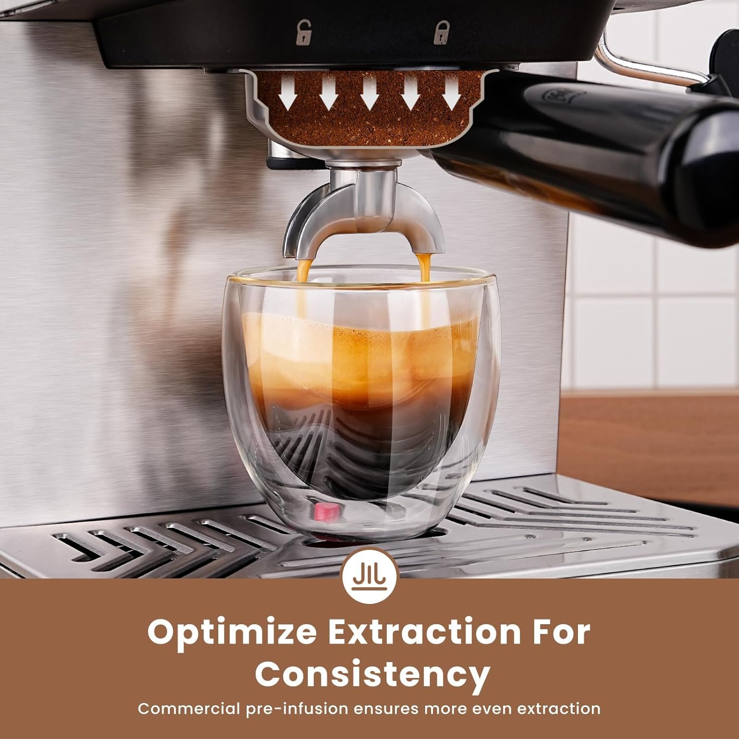 Gevi Espresso Machine with 58mm Portafilter & Milk Frother, 20 Bar Compact Expresso Machines for Home, Professional Espresso Coffee Machines for Cappuccino & Latte, Stainless Steel (Silver) - Image 4