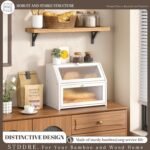 Bread Box for Kitchen Countertop Bin Double Layer Bread Box Storage Container Extra Large Capacity Farmhouse with Diamond Pattern Windows (White, Large) - Image 3