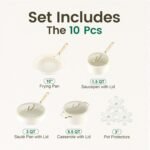 Chef Power Ceramic Cookware Sets, 10Pcs Pots and Pans Set Non Stick, Cookware Set with Stainless Steel Handle, Dishwasher & Oven Safe, Cream White and Light Gold Handle - Image 3