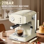 Retro-Style 20 Bar Espresso Machine with Milk Frother, ESE Pod Compatible Coffee Make with Pressure Gauge, 54 oz Food-Grade PP Removable Water Tank, Ideal for Home Barista,Griege - Image 3