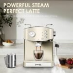 Retro-Style 20 Bar Espresso Machine with Milk Frother, ESE Pod Compatible Coffee Make with Pressure Gauge, 54 oz Food-Grade PP Removable Water Tank, Ideal for Home Barista,Griege - Image 4
