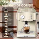 Retro-Style 20 Bar Espresso Machine with Milk Frother, ESE Pod Compatible Coffee Make with Pressure Gauge, 54 oz Food-Grade PP Removable Water Tank, Ideal for Home Barista,Griege - Image 5