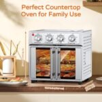 PlumChef 27.5 Quart Extra Large 6 Slices Air Fryer Convection Toaster Oven, French Door, 1700W, Multifunction Oven for Air Fryer, Toast, Grill, Defrost, Bake (Stainless Steel) - Image 3