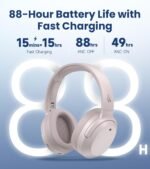 Edifier W820NB Plus Gen 2 Wireless Over-Ear Noise Cancelling Headphone, -49 dB ANC, LDAC Hi-Res Audio, 88H Playtime, Spatial Sound, AI Clear Calls, Bluetooth V6.1 & Multipoint - Smoky Pink - Image 6